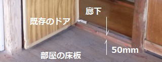 既存のドアと床板との落差