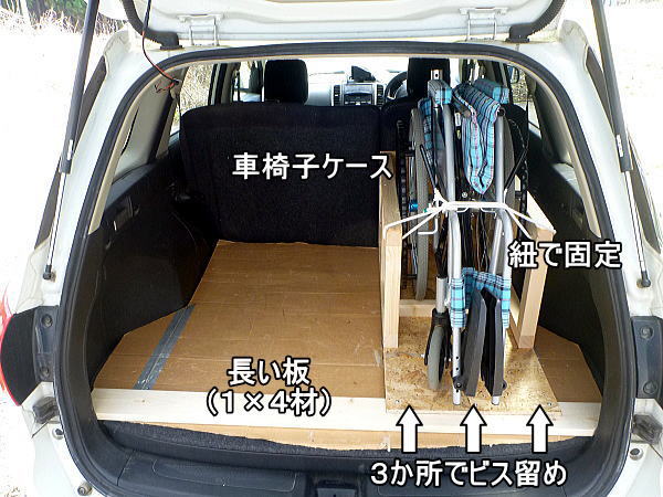 車椅子ケースが車内で倒れないようにするための各部材の配置
